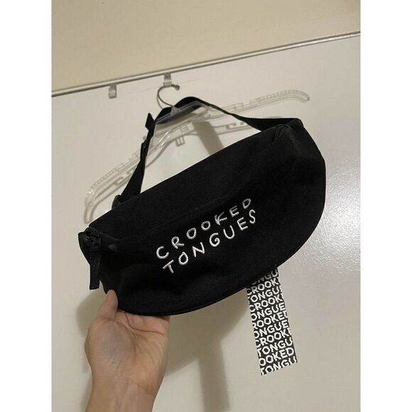NWT ASOS Crooked Tongues fanny waist pack in black with logo - Picture 2 of 4